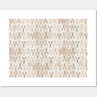 Beige Scissors Pattern Posters and Art